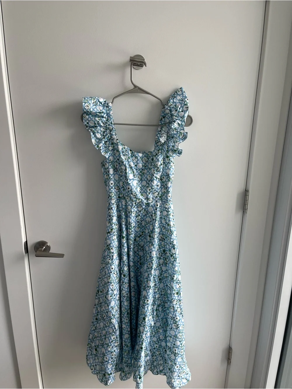 Hill House The Daphne Blue Floral Ruffle Sleeve Midi Dress - Picture 1 of 6